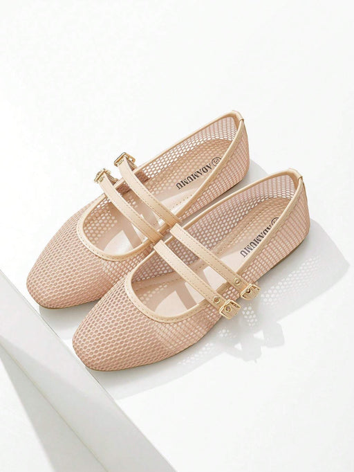 SHEIN Zapatos de ballet planos de malla para mujer, en color beige, con punta redonda - Quierox - Tienda Online