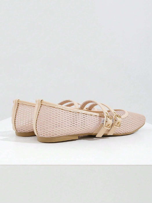 SHEIN Zapatos de ballet planos de malla para mujer, en color beige, con punta redonda - Quierox - Tienda Online