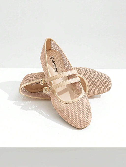 SHEIN Zapatos de ballet planos de malla para mujer, en color beige, con punta redonda - Quierox - Tienda Online