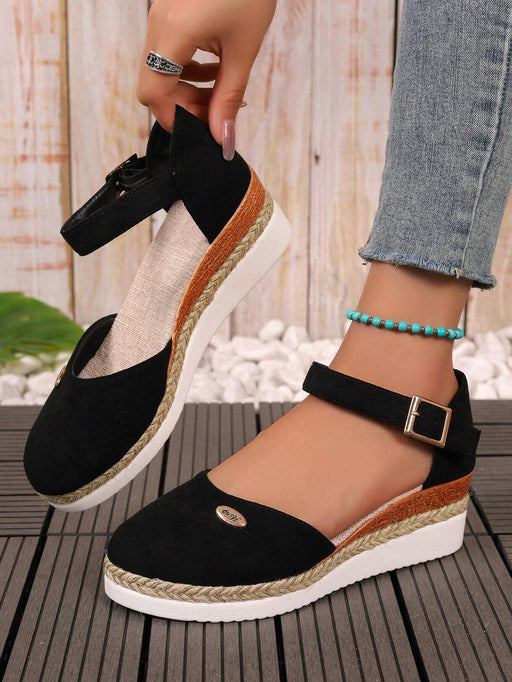 Shein Zapatos de paja tejida para mujer con correa de hebilla y plataforma - Quierox - Tienda Online