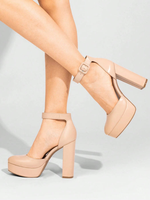 SHEIN Zapatos de tacón alto y grueso para mujer, elegantes, de color liso, con plataforma - Quierox - Tienda Online