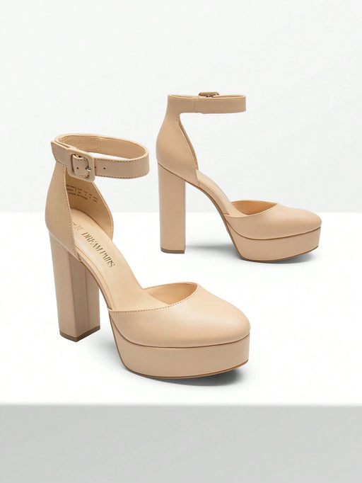 SHEIN Zapatos de tacón alto y grueso para mujer, elegantes, de color liso, con plataforma - Quierox - Tienda Online