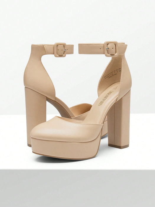 SHEIN Zapatos de tacón alto y grueso para mujer, elegantes, de color liso, con plataforma - Quierox - Tienda Online