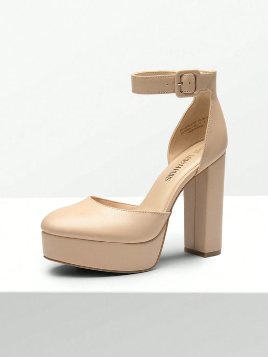 SHEIN Zapatos de tacón alto y grueso para mujer, elegantes, de color liso, con plataforma - Quierox - Tienda Online