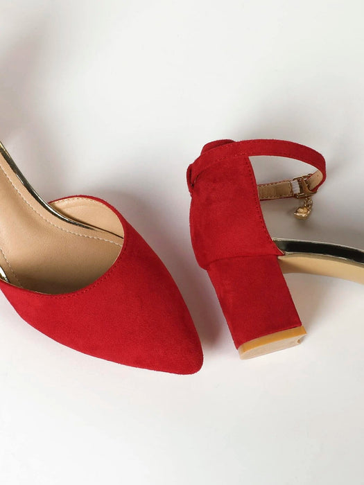 Shein Zapatos de tacón grueso de antelina con tiras en el tobillo y punta - Quierox - Tienda Online