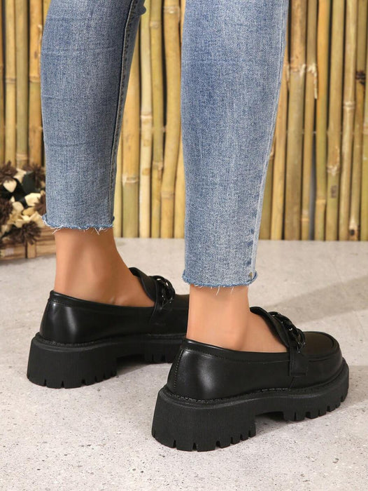 Shein Zapatos negros preppy para mujer, mocasines con plataforma y cadena - Quierox - Tienda Online