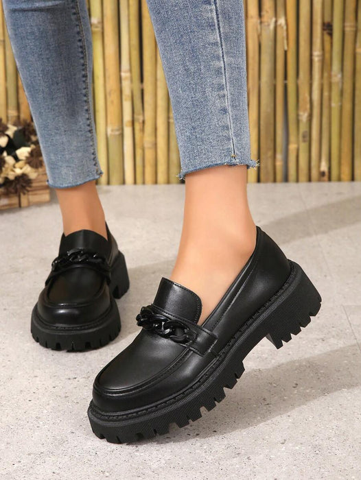Shein Zapatos negros preppy para mujer, mocasines con plataforma y cadena - Quierox - Tienda Online