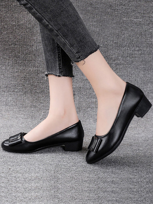 SHEIN Zapatos Oxford negros de tacón grueso para mujer, tacón medio, hebilla decorativa - Quierox - Tienda Online