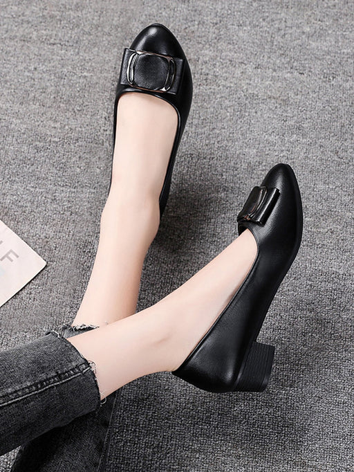 SHEIN Zapatos Oxford negros de tacón grueso para mujer, tacón medio, hebilla decorativa - Quierox - Tienda Online