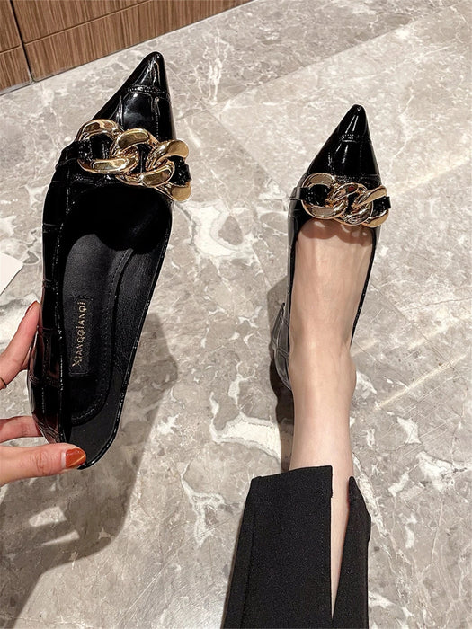 Shein Zapatos planos con cadena y estampado de cocodrilo para mujer, estilo punk, de punta puntiaguda - Quierox - Tienda Online