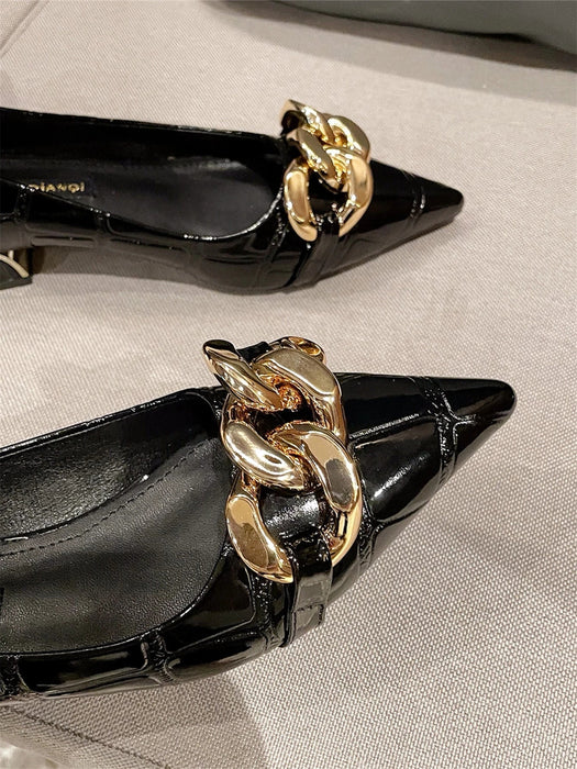 Shein Zapatos planos con cadena y estampado de cocodrilo para mujer, estilo punk, de punta puntiaguda - Quierox - Tienda Online