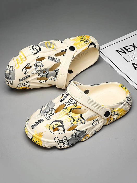 SHEIN Zuecos ventilados con estampado de letras en bloques de color para hombre - Quierox - Tienda Online