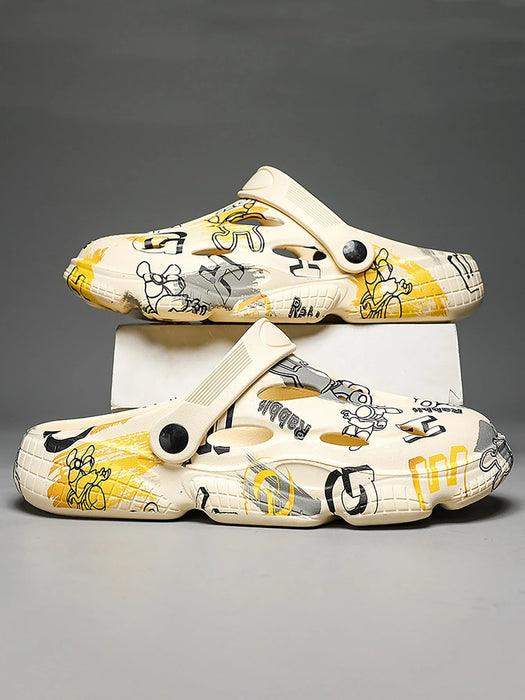 SHEIN Zuecos ventilados con estampado de letras en bloques de color para hombre - Quierox - Tienda Online