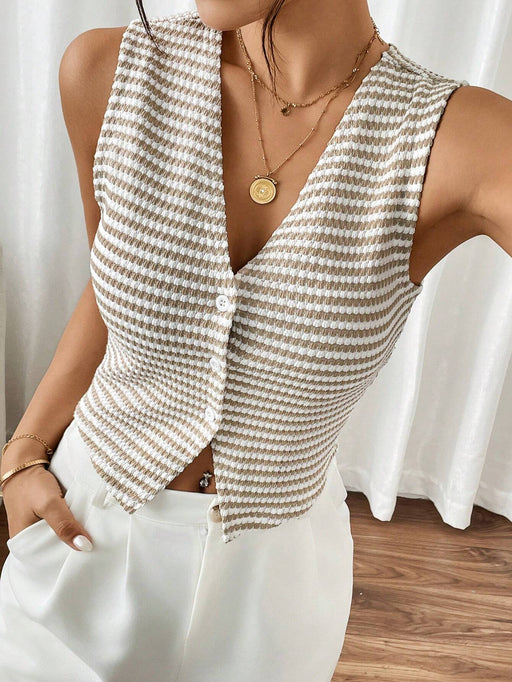 SHEN Camiseta sin mangas a rayas con botones delanteros Frenchy para mujer - Quierox - Tienda Online