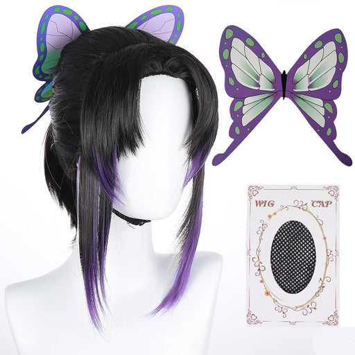 Shinobu - Peluca de cosplay con clips de mariposa, peluca de cosplay con cola de caballo - Quierox - Tienda Online