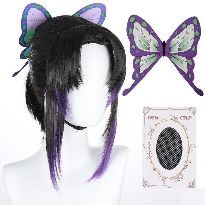 Shinobu - Peluca de cosplay con clips de mariposa, peluca de cosplay con cola de caballo - Quierox - Tienda Online