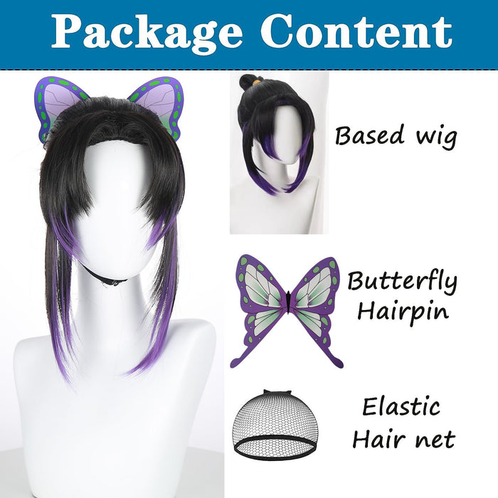 Shinobu - Peluca de cosplay con clips de mariposa, peluca de cosplay con cola de caballo - Quierox - Tienda Online