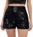 Shorts de lentejuelas brillantes elásticos de cintura alta en línea A para mujer, para fiesta - Quierox - Tienda Online