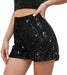 Shorts de lentejuelas brillantes elásticos de cintura alta en línea A para mujer, para fiesta - Quierox - Tienda Online