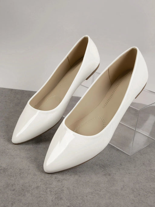 SHUZIA Zapato plano de puntera puntiaguda de patente blanca glamorosa - Quierox - Tienda Online