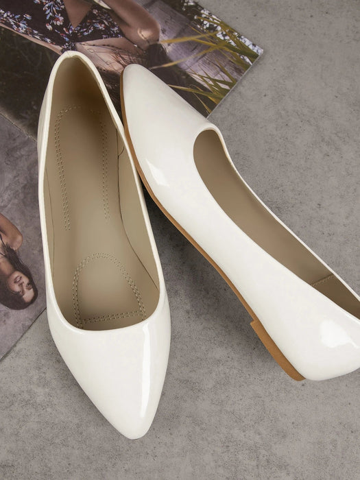 SHUZIA Zapato plano de puntera puntiaguda de patente blanca glamorosa - Quierox - Tienda Online