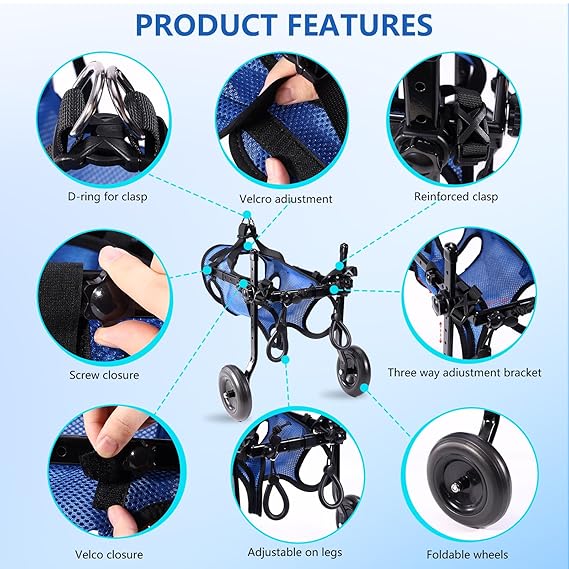 Silla de ruedas para perros actualizada para patas traseras(azul, S) - Quierox - Tienda Online