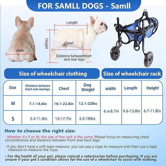 Silla de ruedas para perros actualizada para patas traseras(azul, S) - Quierox - Tienda Online