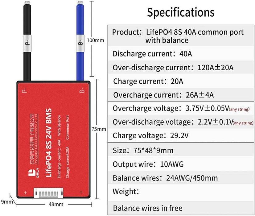 Sistema de gestión de baterías LiFePO4 BMS PCB 8S 24V 60A Daly equilibrado impermeable - Quierox - Tienda Online