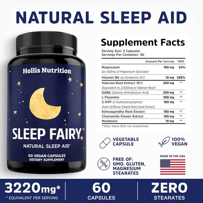 SLEEP FAIRY - Ayuda natural para dormir | Glicinato de magnesio 500 mg, melatonina 10 mg - Quierox - Tienda Online