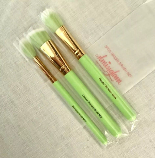 SLMISSGLAM Juego de 3 cepillos verdes, cepillo de colorete redondo, de contorno y mezcladores - Quierox - Tienda Online