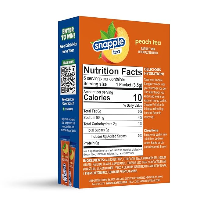 Snapple Tea - Sin azúcar y delicioso, hecho con sabores naturales (melocotón, 72 palitos) - Quierox - Tienda Online