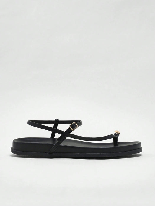 Solezae Sandalias negras cómodas con anillo para el dedo del pie para mujer - Quierox - Tienda Online