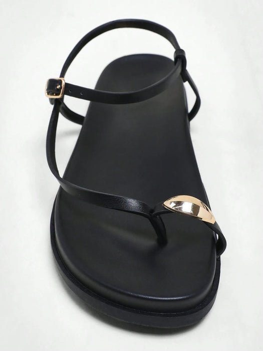 Solezae Sandalias negras cómodas con anillo para el dedo del pie para mujer - Quierox - Tienda Online