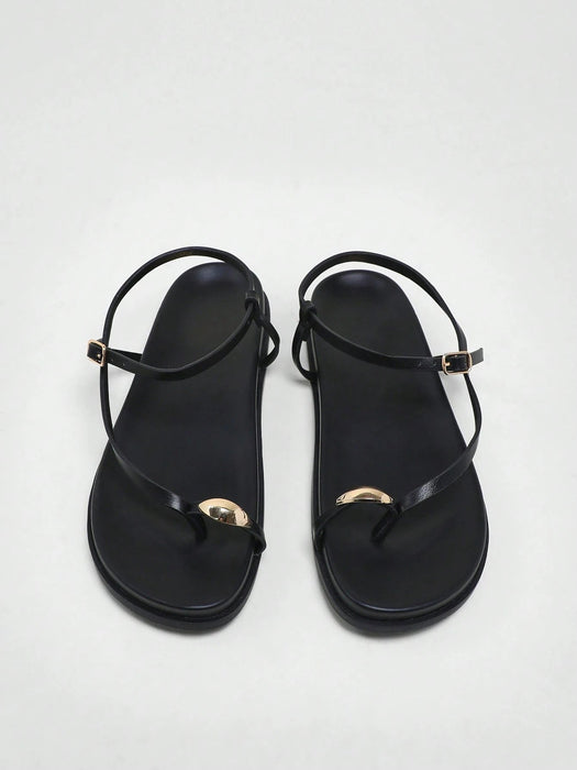 Solezae Sandalias negras cómodas con anillo para el dedo del pie para mujer - Quierox - Tienda Online