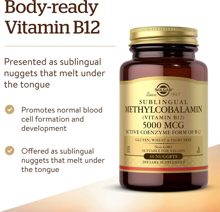 Solgar Metilcobalamina (Vitamina B12) 5000 mcg, Sabor a cereza - Apoya el metabolismo energético - Quierox - Tienda Online