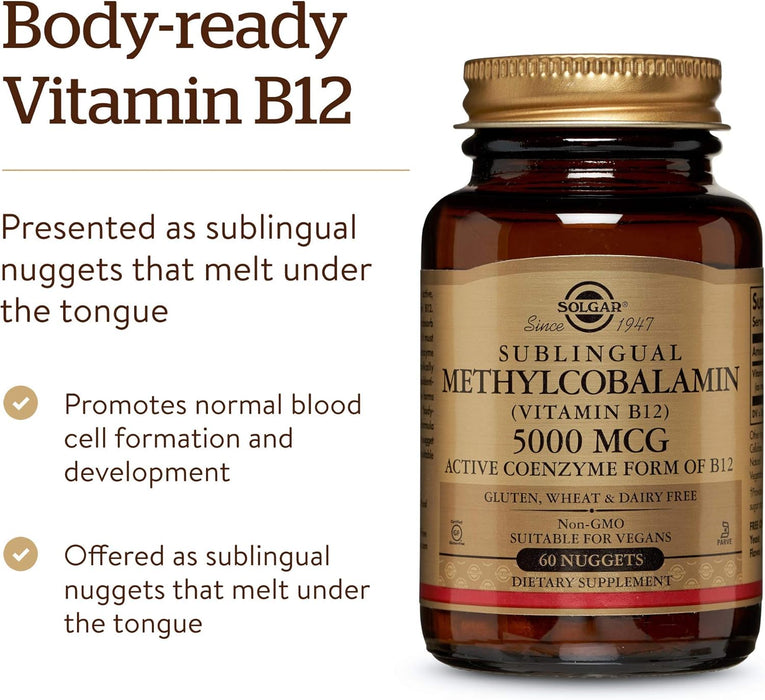 Solgar Metilcobalamina (Vitamina B12) 5000 mcg, Sabor a cereza - Apoya el metabolismo energético - Quierox - Tienda Online