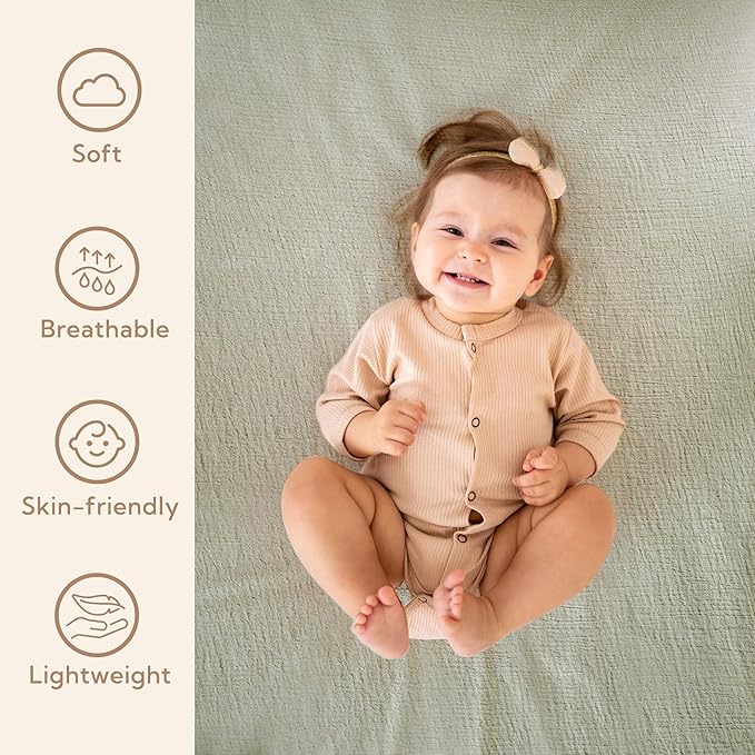 SOULFUL Sábanas de muselina para cuna, para niños y niñas paquete de 2 (28 x 52 pulgadas, blanco y salvia niebla) - Quierox - Tienda Online