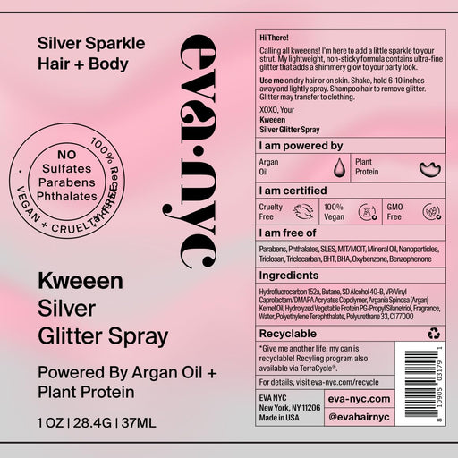 Spray para el cabello y el cuerpo con purpurina plateada Kweeen de Eva NYC, 4.9 oz - Quierox - Tienda Online