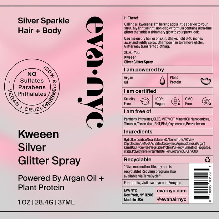 Spray para el cabello y el cuerpo con purpurina plateada Kweeen de Eva NYC, 4.9 oz - Quierox - Tienda Online