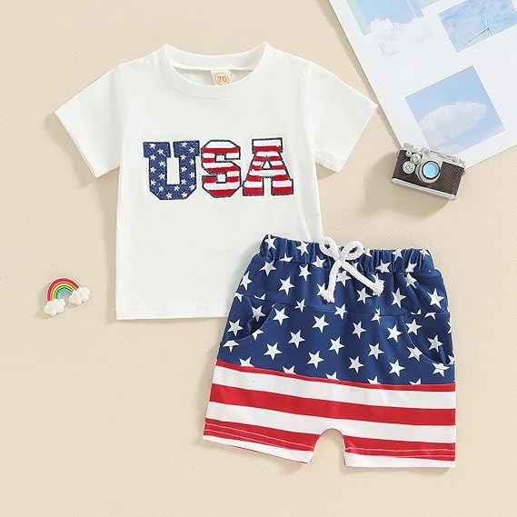 Springcmy Conjunto de 2 piezas de camiseta de manga corta para el 4 de julio - Quierox - Tienda Online