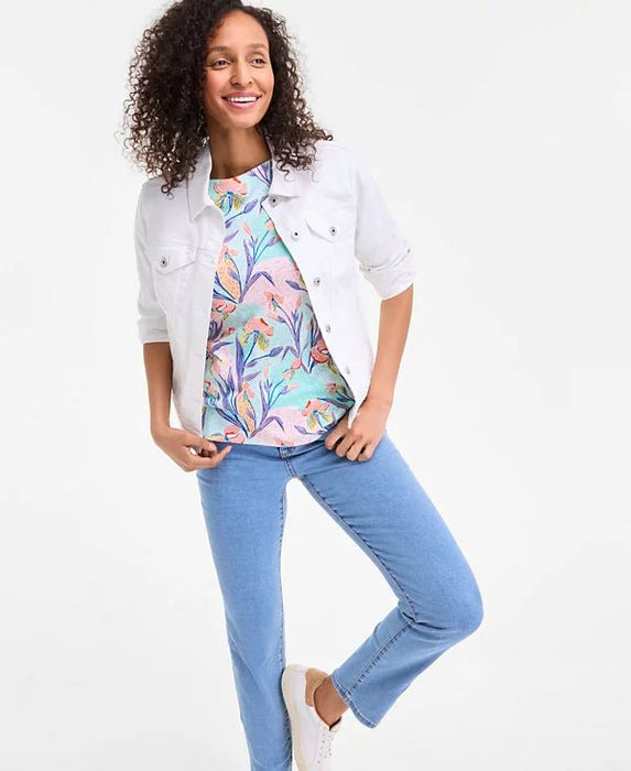 Style & Co Top de manga corta con cuello redondo Petite Iris Dreams - Quierox - Tienda Online
