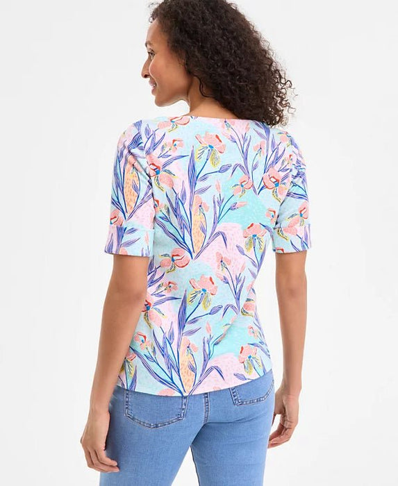 Style & Co Top de manga corta con cuello redondo Petite Iris Dreams - Quierox - Tienda Online