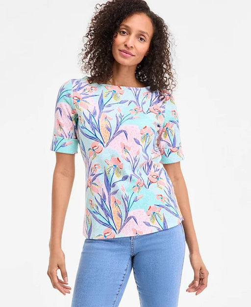 Style & Co Top de manga corta con cuello redondo Petite Iris Dreams - Quierox - Tienda Online