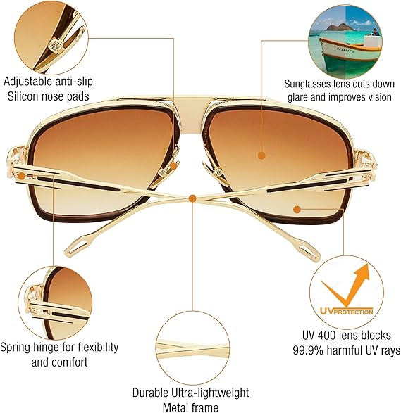 Stylle Pilot Aviator Double BridgeMen Almohadillas de nariz doradas - Quierox - Tienda Online