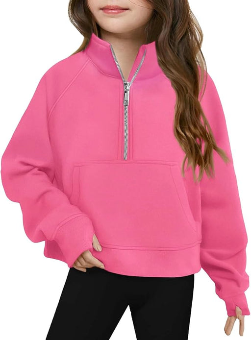 Sudadera básica con media cremallera y abertura para el pulgar para niñas - Quierox - Tienda Online