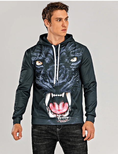 Sudadera Básico Casual Manga Larga Con Capucha Hombre Caricatura Lobo 3D - Quierox - Tienda Online