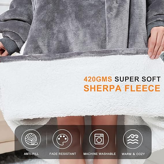 Sudadera con capucha e forro polar Sherpa extra suave y manta portátil con bolsillo gigante - Quierox - Tienda Online