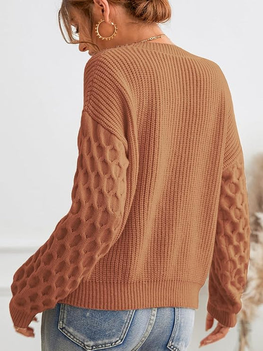 Suéter de mujer CUPSHE de manga larga con cuello redondo y punto trenzado - Quierox - Tienda Online