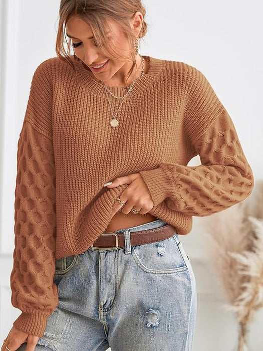 Suéter de mujer CUPSHE de manga larga con cuello redondo y punto trenzado - Quierox - Tienda Online