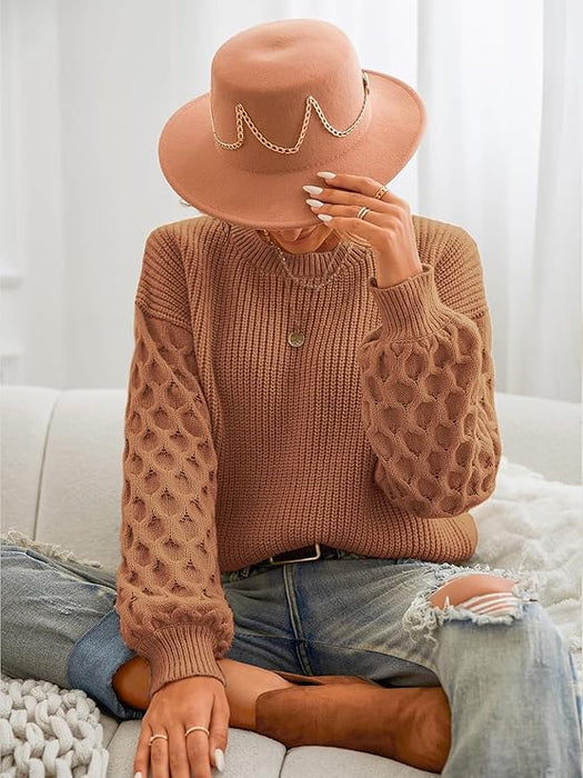 Suéter de mujer CUPSHE de manga larga con cuello redondo y punto trenzado - Quierox - Tienda Online